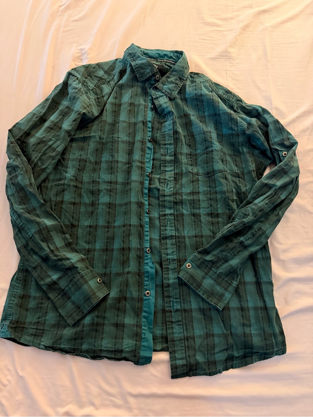Rock & Republic Teal Green Plaid Lightweight Shirt Jacket